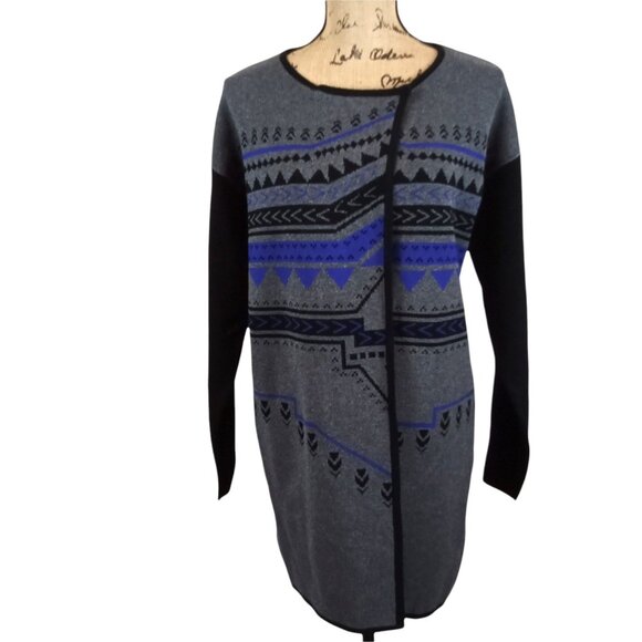 YUKA Paris Southwest Modern Tribal Graphic Longline Cardigan Sweater Size L - Picture 2 of 11